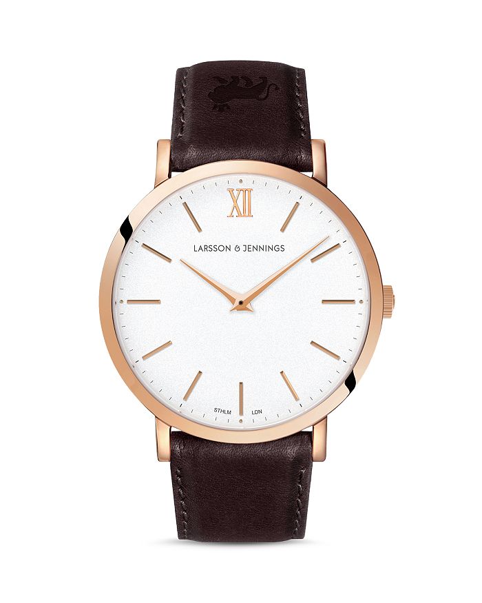 Larsson & Jennings Ljxii Leather Strap Watch, 40mm In White/brown