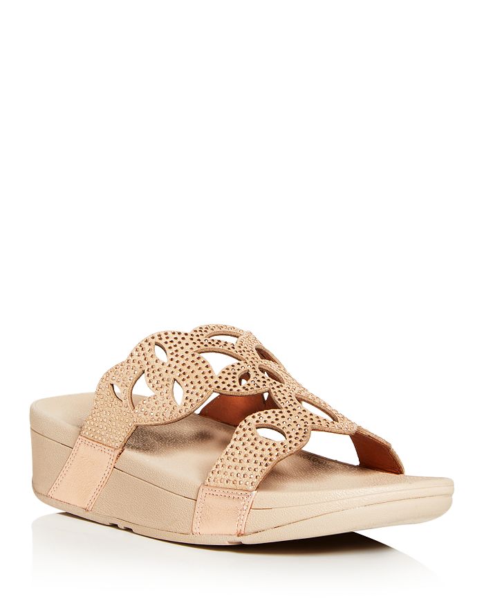 Fitflop Women's Elora Crystal Wedge Slide Sandals In Rose Gold
