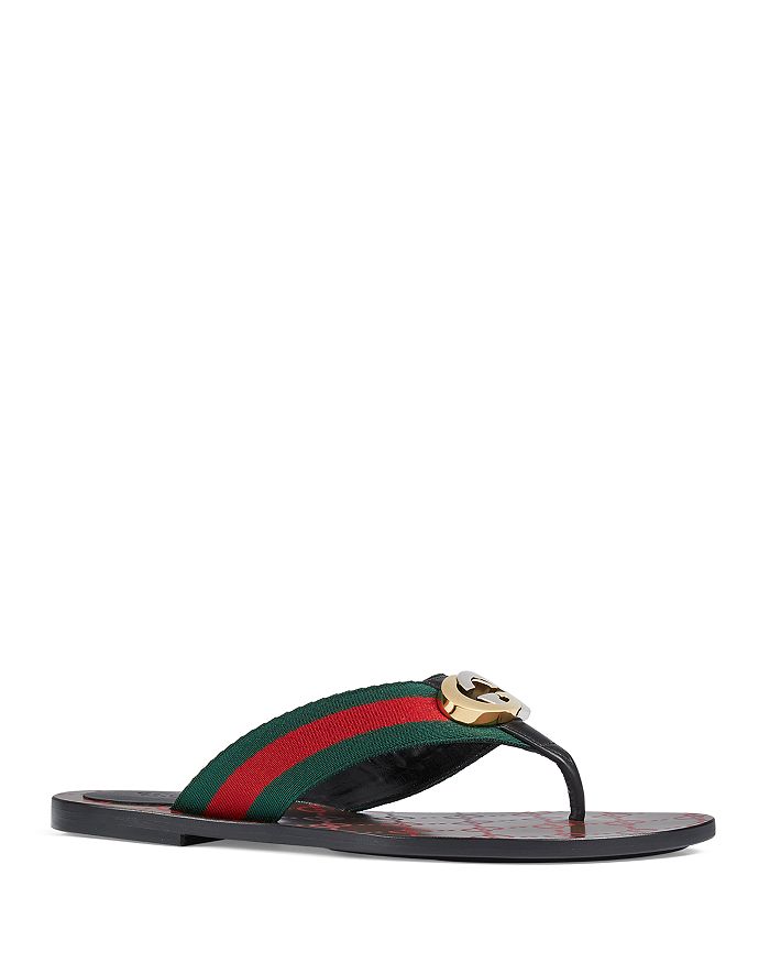 Gucci Men's Web & Leather Thong Sandals - Nero - Size 9.5