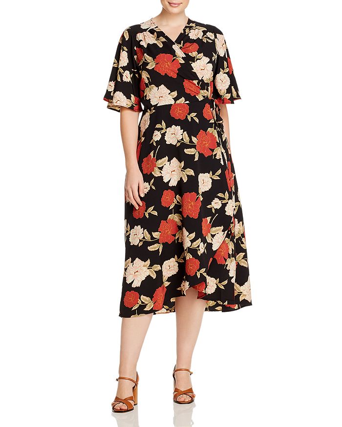 B Collection By Bobeau Curvy Orna Floral Print Wrap Dress In Rose Floral