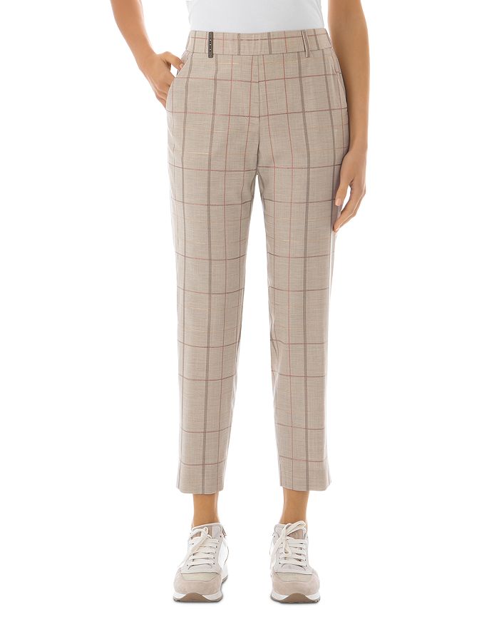 Peserico Checked High-rise Virgin Wool-blend Pants In Beige