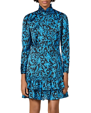 SANDRO Alna Tiered Botanical-Print Mini Dress,SFPRO00689