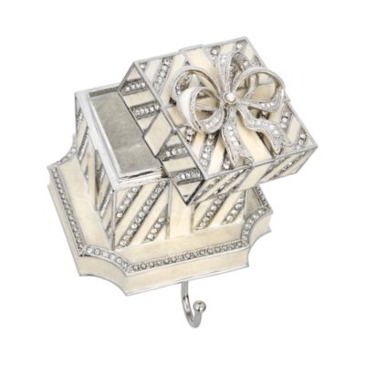 Striped Gift Box Crystal & Pewter Stocking Holder 