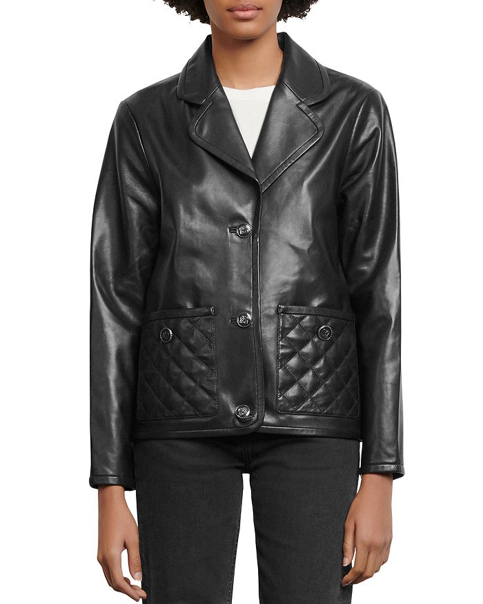 SANDRO SHANON QUILTED-POCKET LEATHER JACKET,SFPVE00360