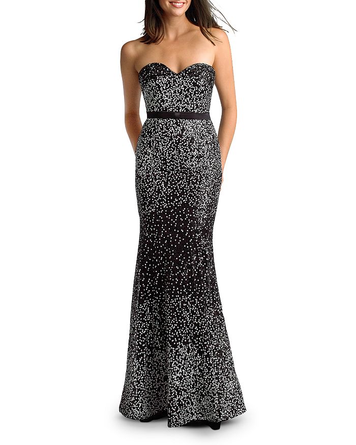 Basix Confetti Sequin Strapless Sweetheart Gown In Black/white