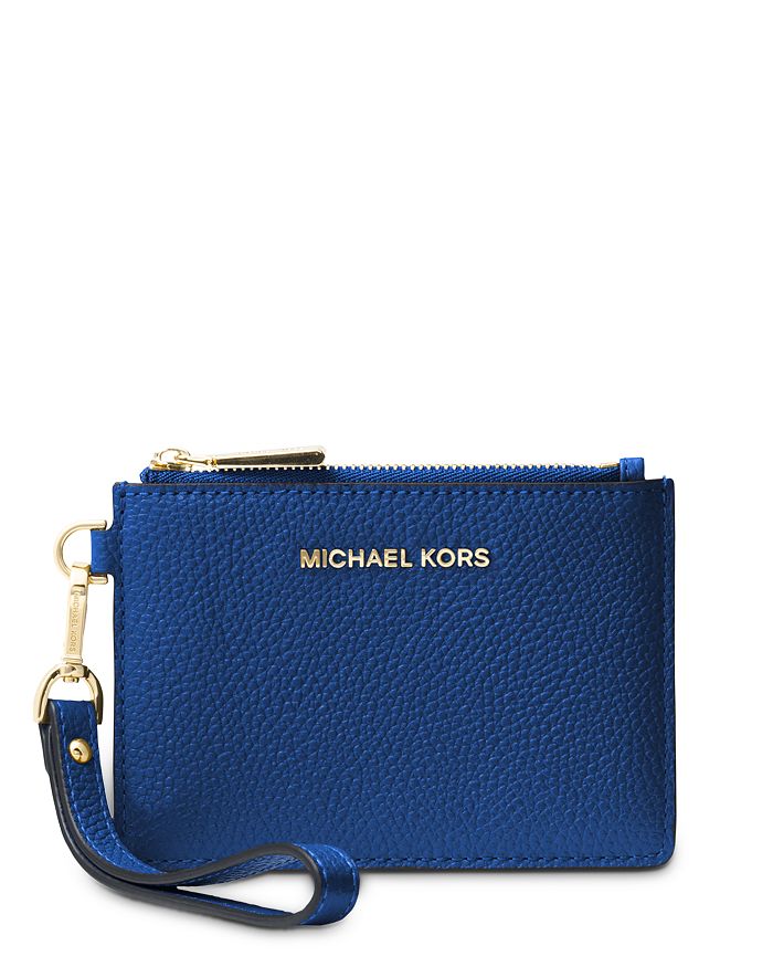 Michael Michael Kors Small Leather Wristlet In Vintage Blue/gold