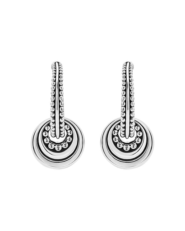 Shop Lagos Sterling Silver Signature Caviar Fluted Disc Hoop Earrings