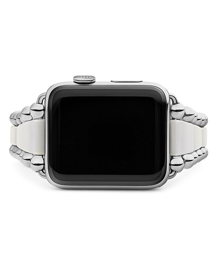 Shop Lagos Smart Caviar White Ceramic Apple Watch Bracelet, 42-44mm In White/silver