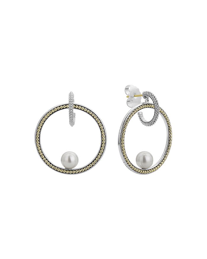 Shop Lagos Sterling Silver & 18k Yellow Gold Luna Cultured Freshwater Pearl Circle Earrings In White/multi