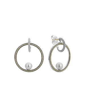Lagos Sterling Silver & 18K Yellow Gold Luna Cultured Freshwater Pearl Circle Earrings
