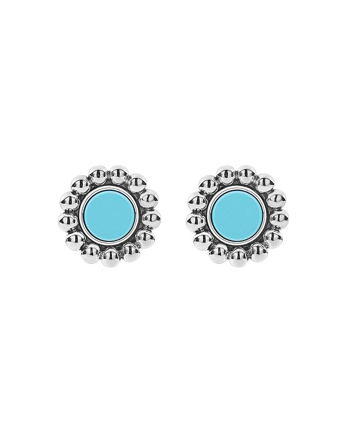 Shop Lagos Sterling Silver Maya Blue Ceramic Stud Earrings In Blue/silver