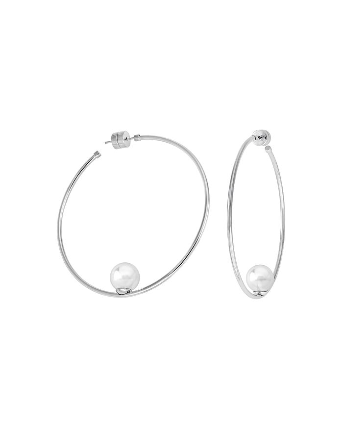 Majorica Handcrafted Simulated Pearl Hoop Earrings In White/silver