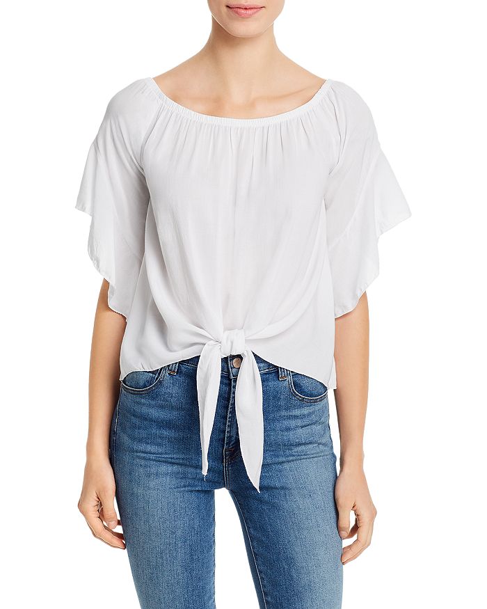 Elan Off-the-shoulder Tie-front Top In White