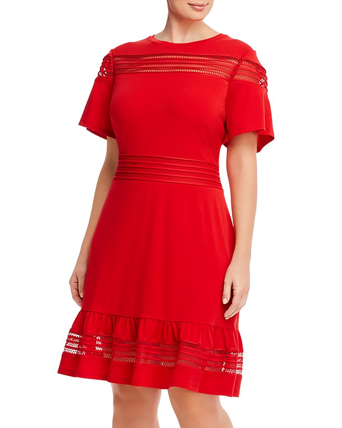 Michael Michael Kors Plus Mesh Trim Dress In Scarlet