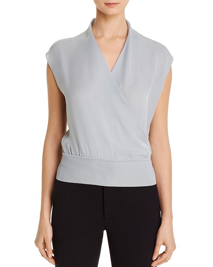 Theory Draped Silk Top In Blue Mist