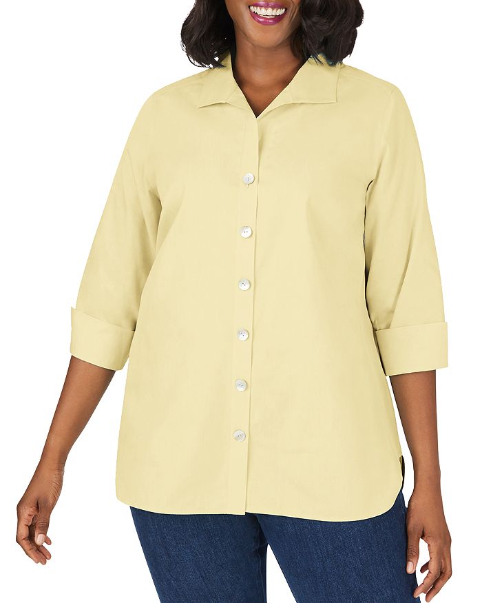 Foxcroft Plus Pandora Non-iron Cotton Tunic Shirt In Sunbeam