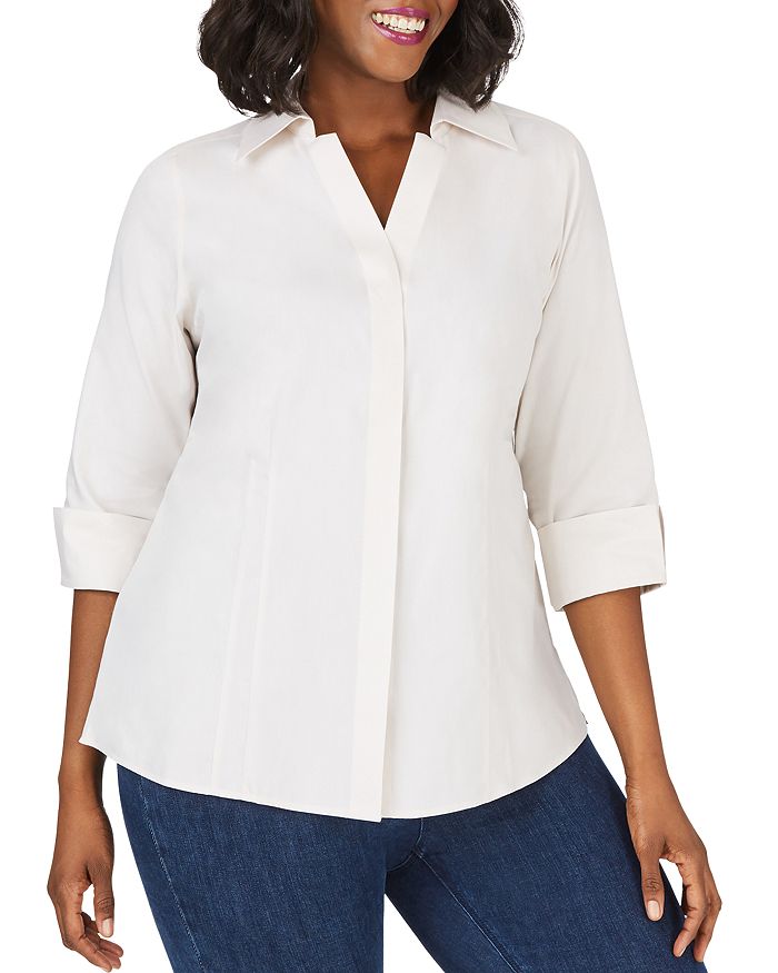 Foxcroft Plus Taylor Blouse In Straw Hat