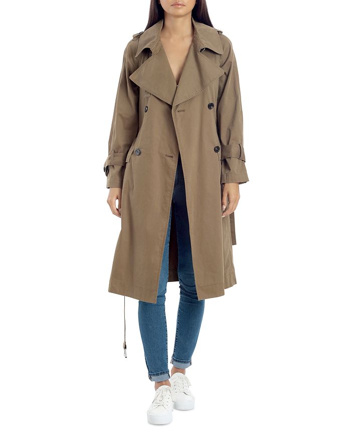 Avec Les Filles Double Breasted Cotton Trench Coat In Olive | ModeSens