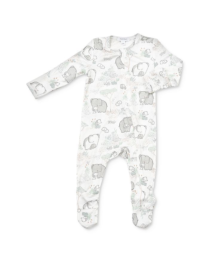 Angel Dear Unisex Elephant Print Footie - Baby In White