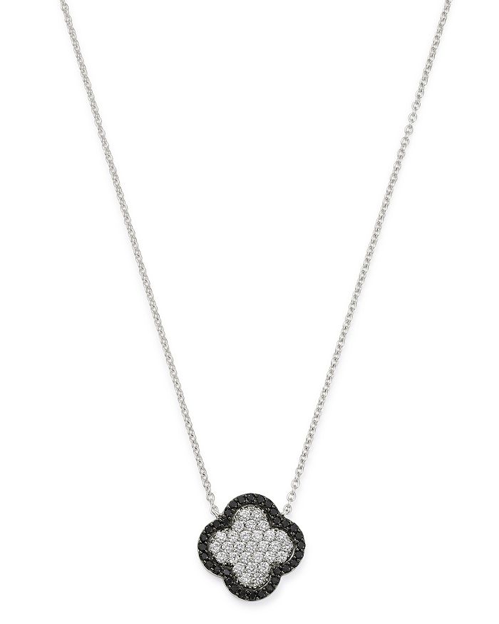 Bloomingdale's Black & White Diamond Clover Pendant Necklace In 14k White Gold - 100% Exclusive In Black/white