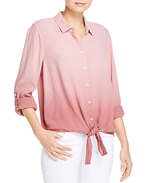 Beachlunchlounge Yumi Dip-dyed Crinkled Tie-front Shirt In Blush