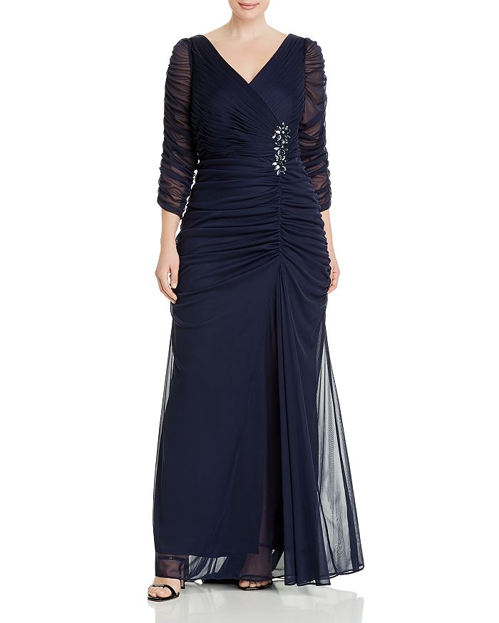 ADRIANNA PAPELL PLUS RUCHED GOWN,081859401
