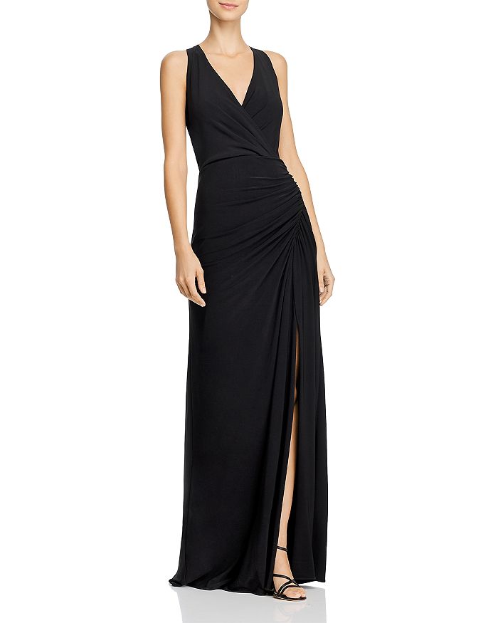 Adrianna Papell Embellished Faux-wrap Mermaid Gown In Black