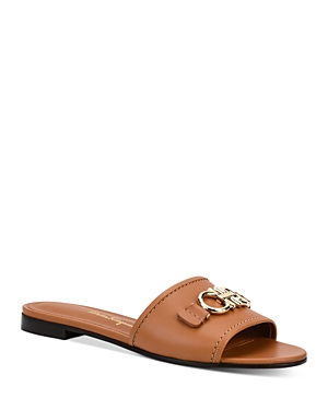 Ferragamo Gancini Slide In Cognac Leather Women In Brown