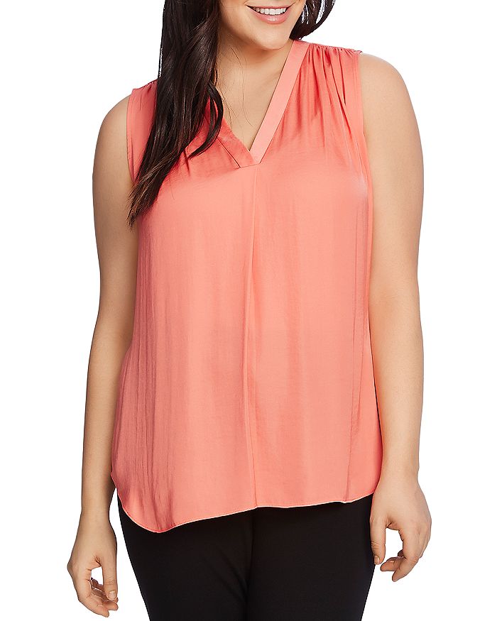 Vince Camuto Plus Shirred Sleeveless Top In Bright Coral