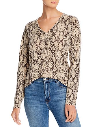 Minnie Rose V Neck Snakeskin Print Cashmere Sweater Bloomingdale S