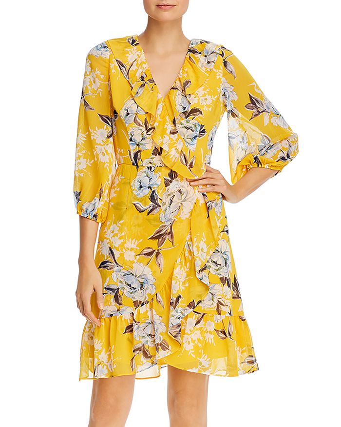 Adrianna Papell Floral Print Ruffled Dress - 100% Exclusive In Yellow Multi