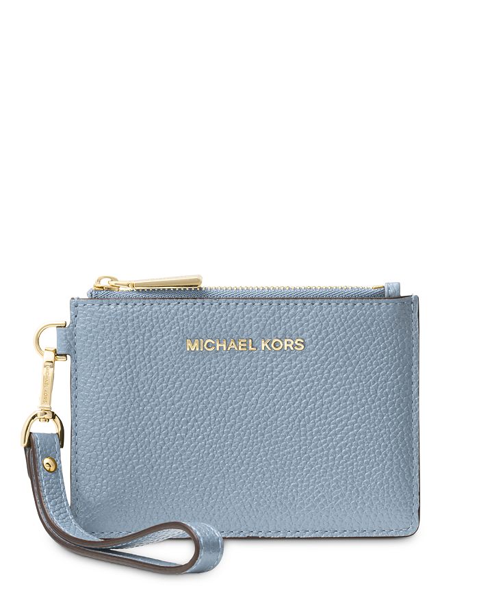Michael Michael Kors Small Leather Wristlet In Pale Blue/gold