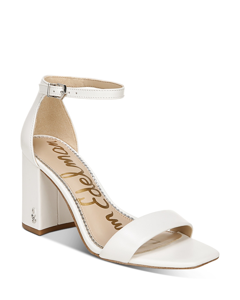 Sam Edelman ‘daniella' 80 Single Band Square Toe Leather Block Heeled Sandals In White Leather