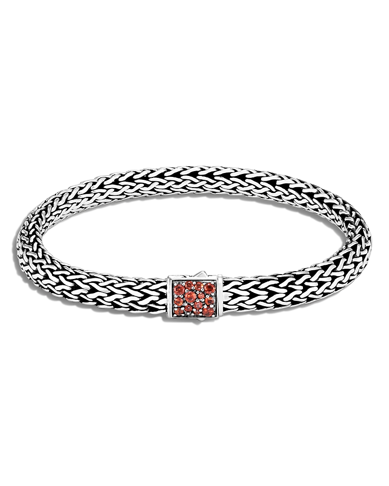 John Hardy Sterling Silver Classic Chain Black Sapphire & Garnet Reversible Bracelet In Red/silver