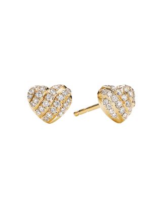 David Yurman Cable Collectibles Heart Stud Earrings in 18K Yellow Gold with Pave Diamonds