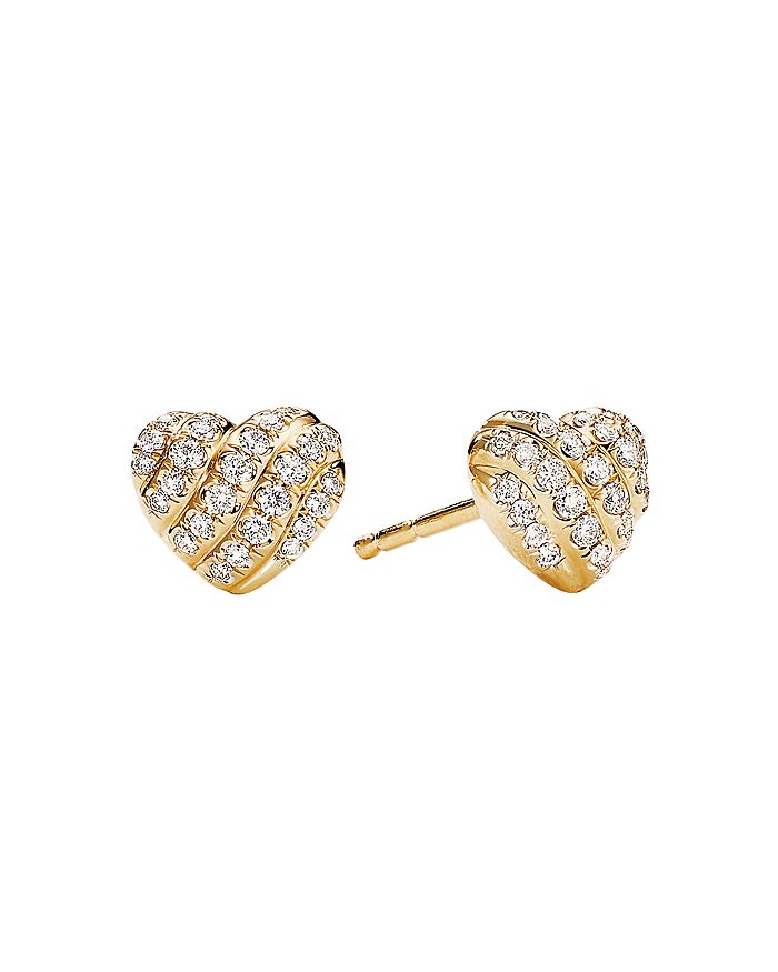 David Yurman - Cable Collectibles Heart Stud Earrings in 18K Yellow Gold with Pav&eacute; Diamonds