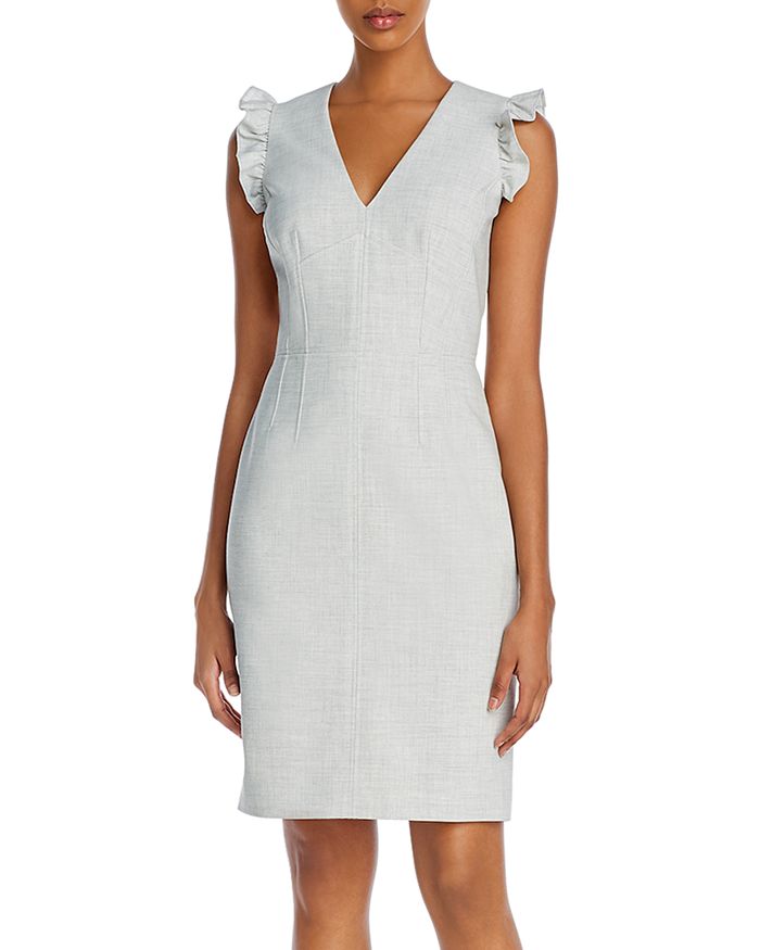 Rebecca Taylor Tailored  Flutter-sleeve Dress In Light Heather Gray