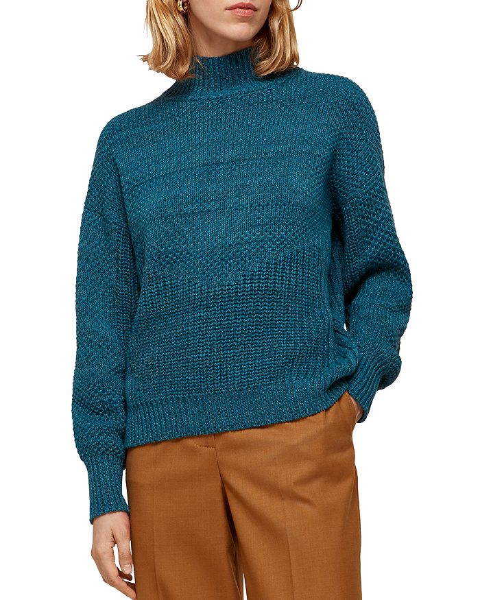 Whistles Mossstitch Textured Knit Sweater In Teal ModeSens