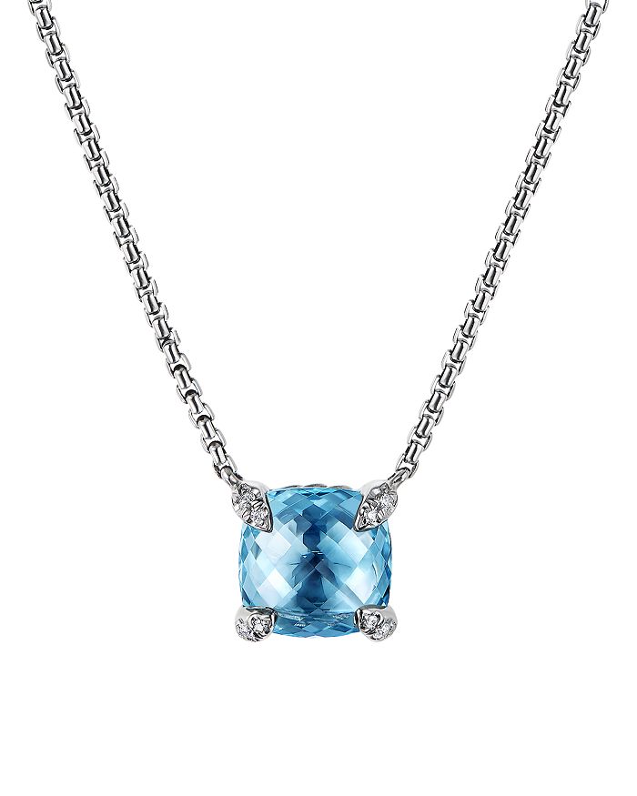 DAVID YURMAN CHATELAINE PENDANT NECKLACE WITH BLUE TOPAZ AND DIAMONDS, 18,N16329DSSABTDI18
