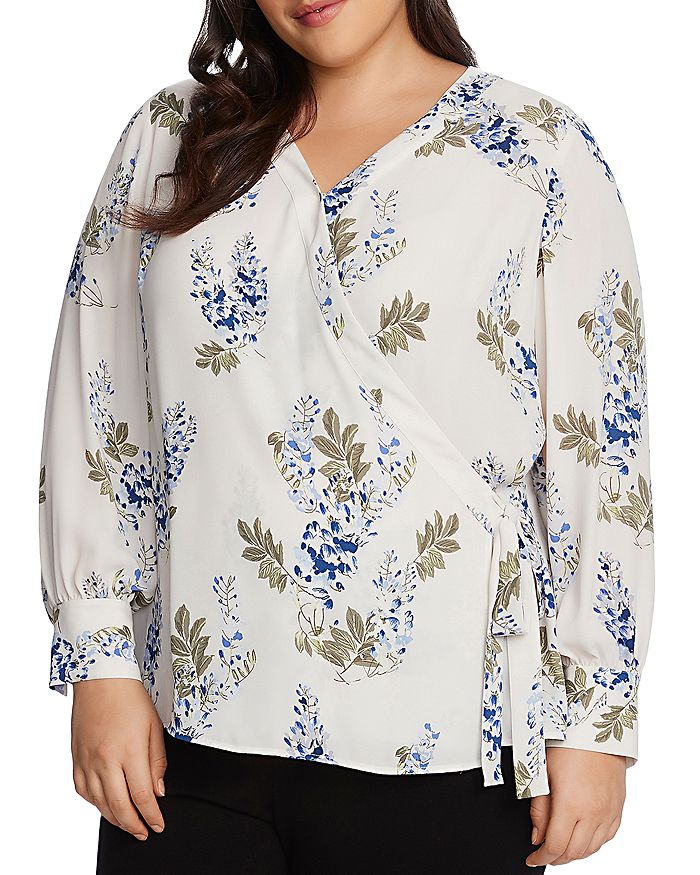 Vince Camuto Plus Weeping Willows Floral Print Top In Fair Ivory
