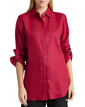 Ralph Lauren Lauren  Linen Button-down Shirt In Bright Fuschia