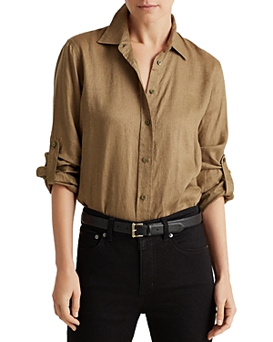 Ralph Lauren Lauren  Linen Button-down Shirt In Dry Olive