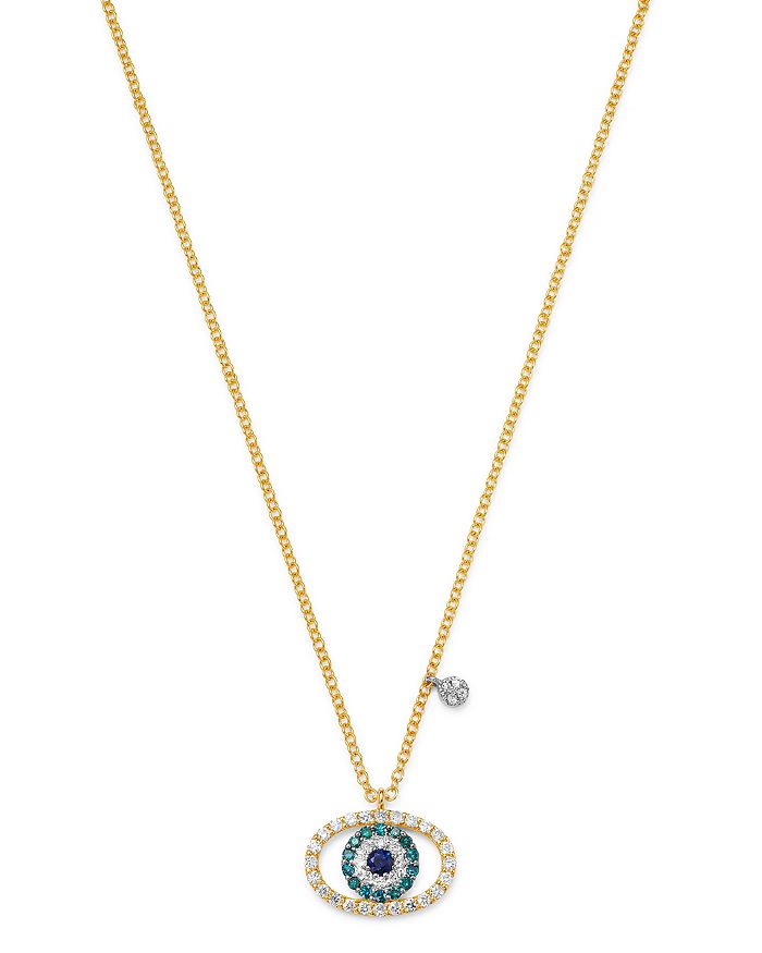 Meira T 14k White & Yellow Gold Multicolor Sapphire & Diamond Evil Eye Pendant Necklace, 16-18 In Multi/gold