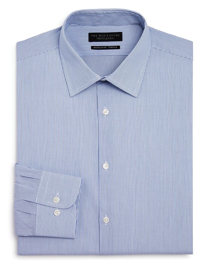 The Men's Store at Bloomingdale's Fine Shadow Striped Stretch Regular Fit Dress Shirt 100