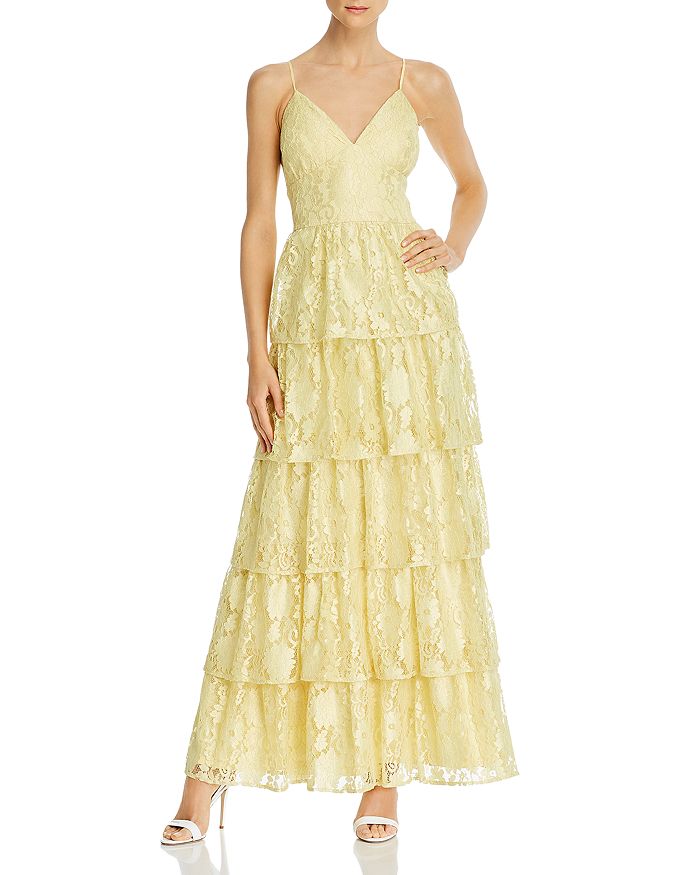 Laundry By Shelli Segal Tiered Lace Gown In Yellow