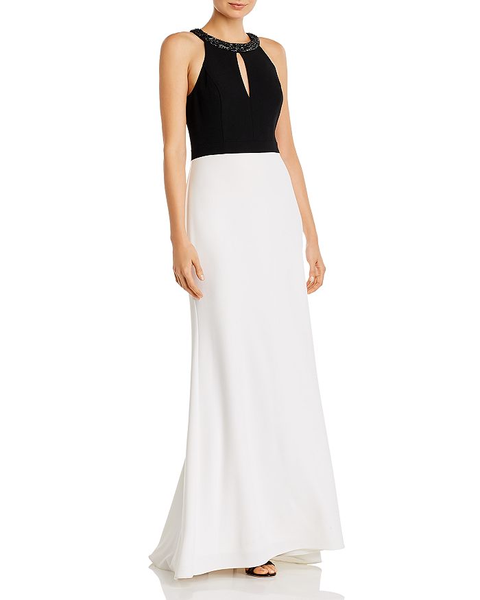 Aidan Mattox Color-blocked Keyhole Gown - 100% Exclusive In Black/ivory