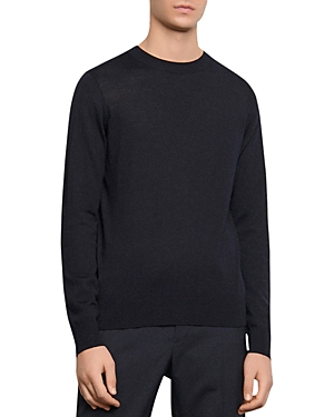 Sandro Crewneck Merino-wool Jumper In Navy Blue