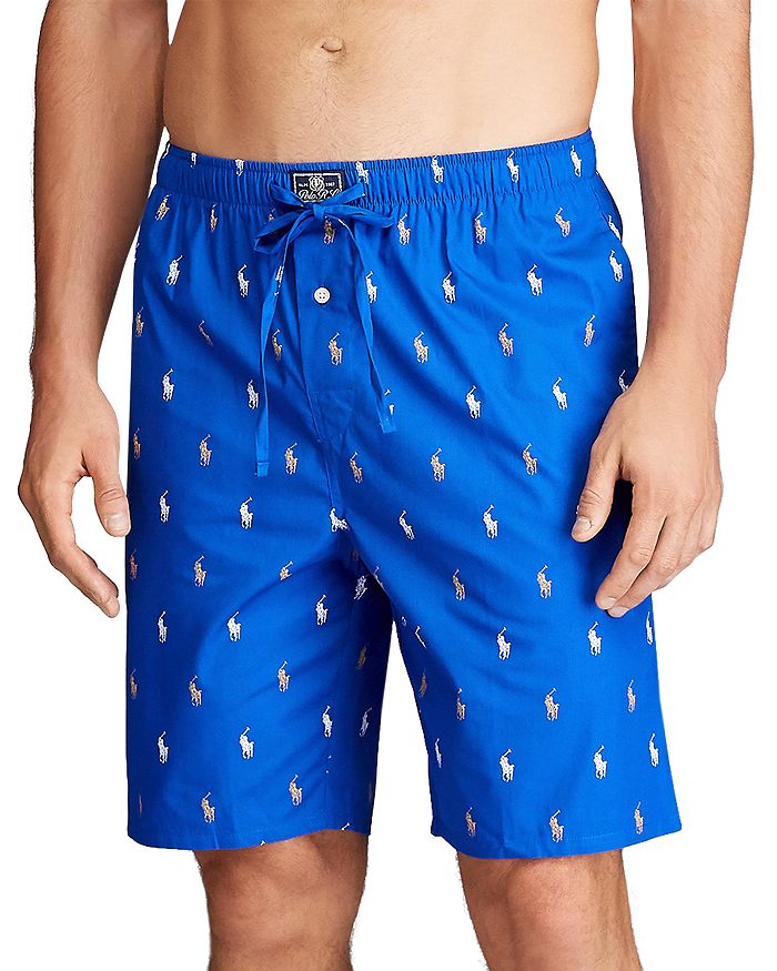 Polo Ralph Lauren Cotton Logo Print Relaxed Fit Pajama Shorts In Blue/yellow/white