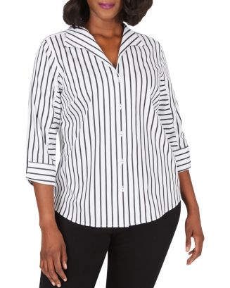 Foxcroft Plus Cisley Non-Iron Stretch Striped Shirt | Bloomingdale's