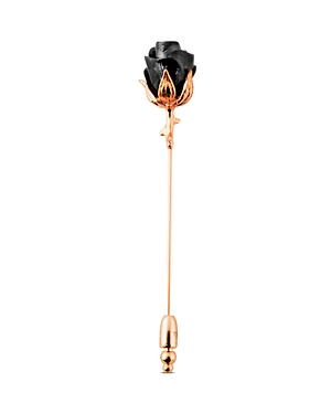 Shop Tateossian Brass & Enamel Rose Lapel Pin In Black